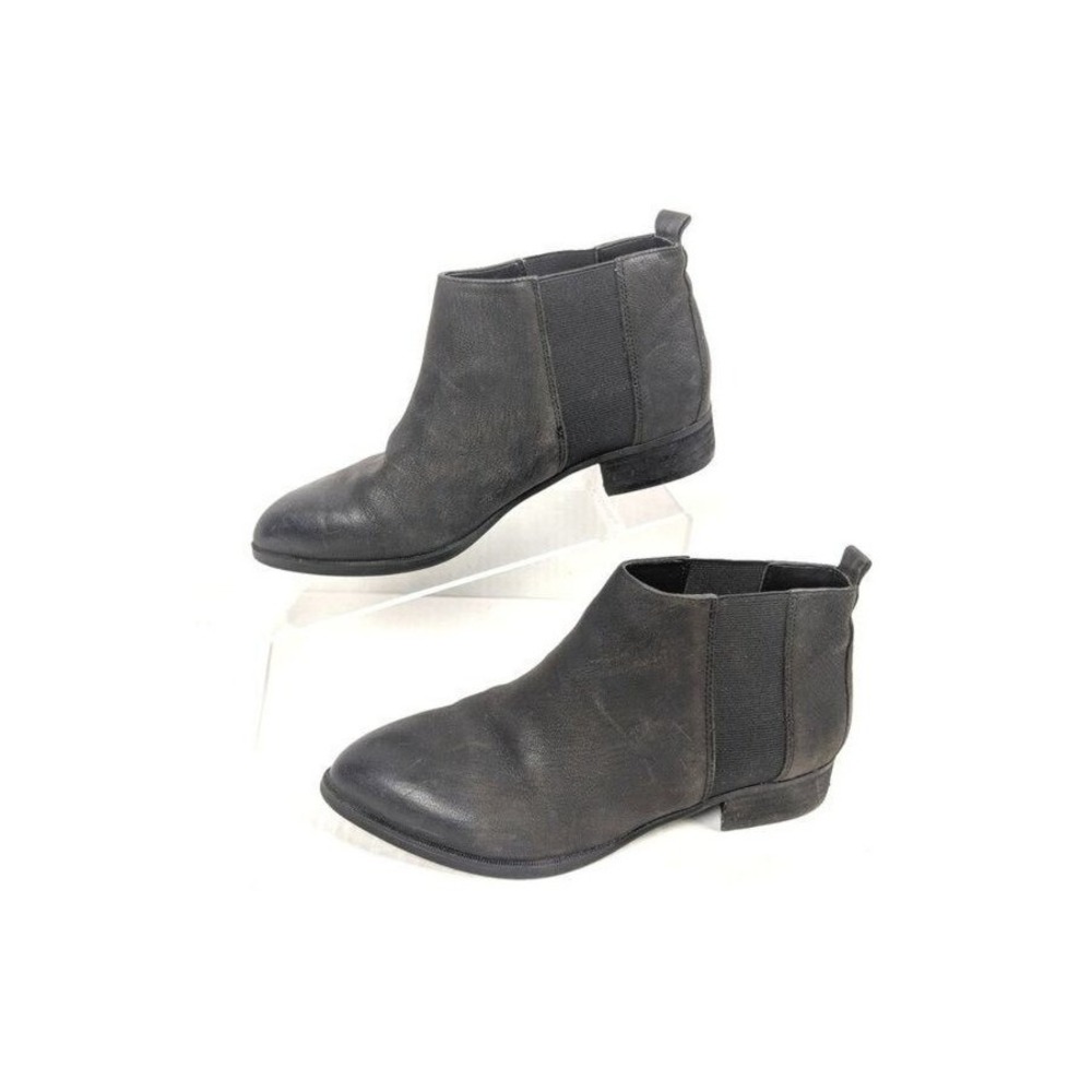 Nine West Ankle Boots Womens 6 Leather Slip On Pointed Toe Black Minimalist